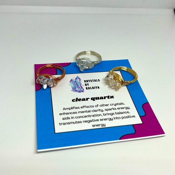 Clear Quartz Dainty Ring- Handmade, Crystal Jewelry, Rings For Women, Ring Set - Picture 3 of 7